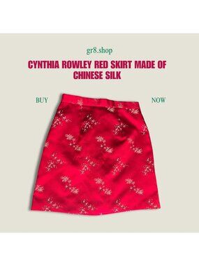 Cynthia Rowley Red Silk Blend A-Line Skirt With Floral Print Size 4 Made In USA